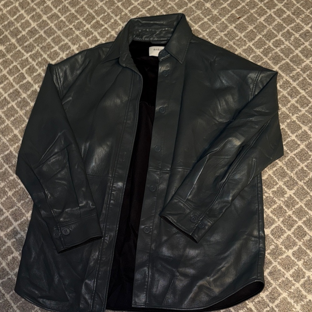 Babaton Green Leather Shirt Jacket